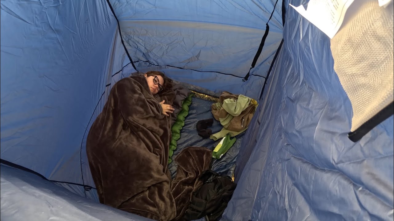 Overnight Camping In A Privacy Shelter Tent In Rain