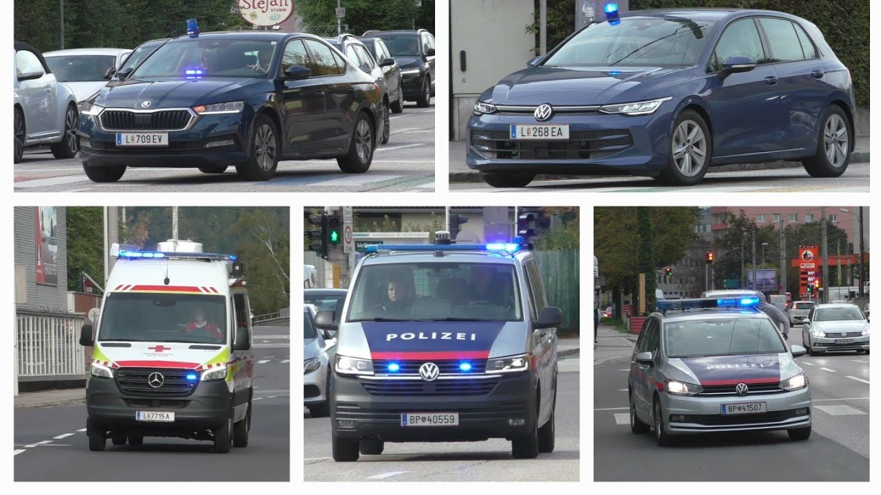 (Seltenstes RK OÖ Fahrzeuge/Erstmalig) Einsatzfahrten der Linzer Polizei nach Bombendrohung Linz HBF