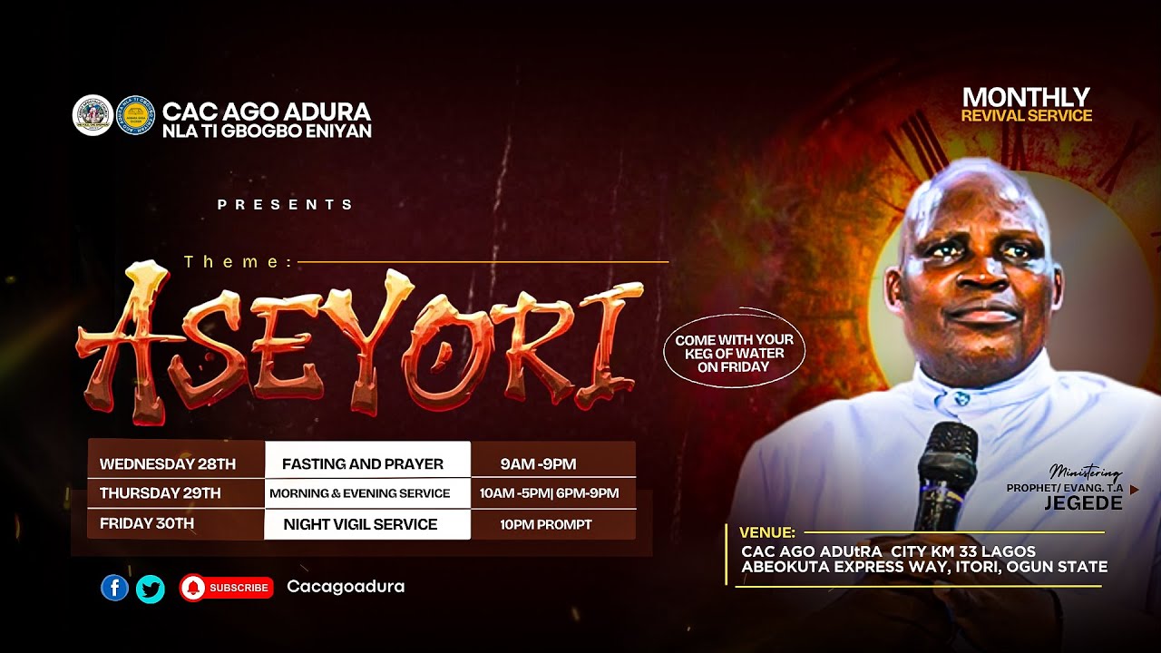 MONTHLY REVIVAL SERVICE || VIGIL || 30 JANUARY 2026 || CAC AGO ADURA || PROPHET T.A. JEGEDE