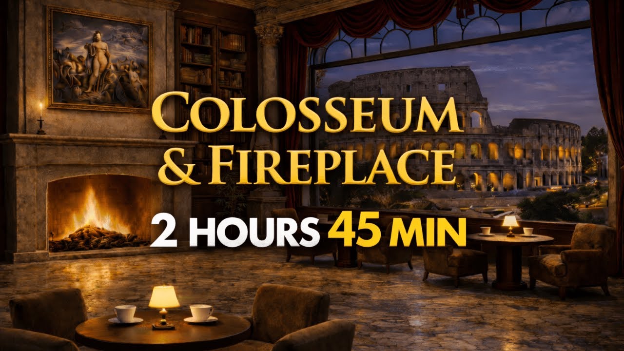 Rome Colosseum Fireplace Evening 🔥🏛️ | Cozy Italian Café Ambience (2h45m)