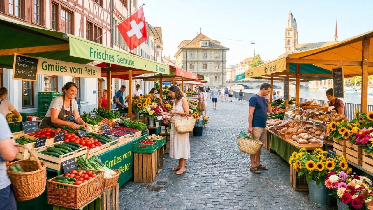 Утренний рынок в Цюрихе 🇨🇭 | Самый красивый город Швейцарии