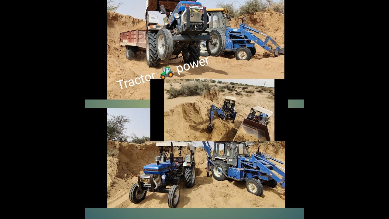 Desert sand loading by tractor JCB load tractor trolley