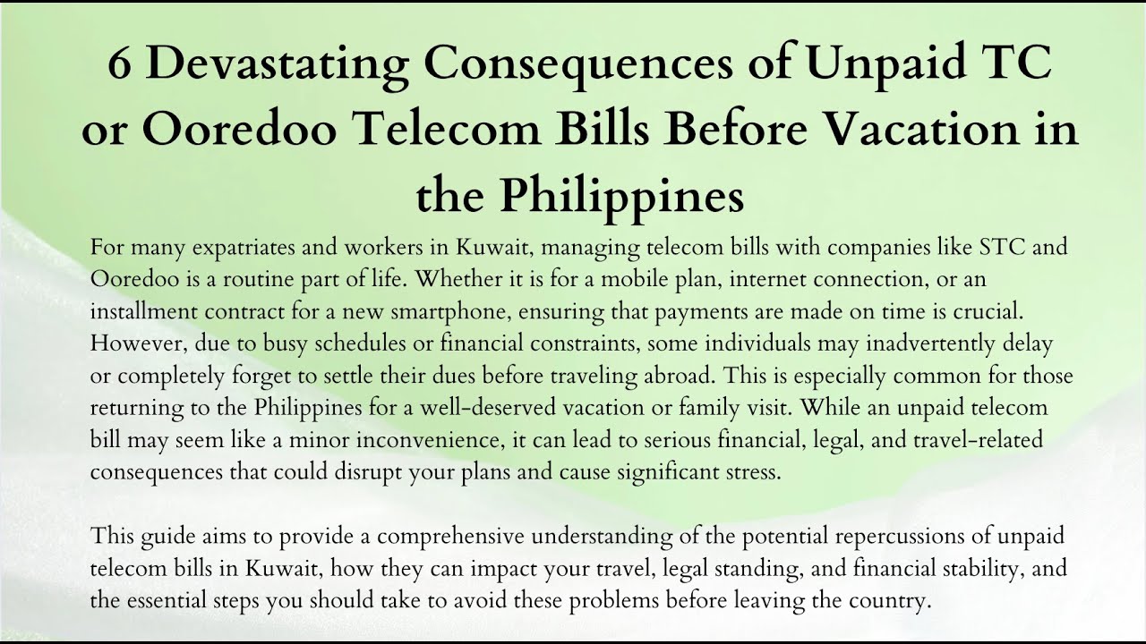 6 Devastating Consequences of Unpaid STC/Ooredoo Telecom Bills Before Vacation in the Philippines