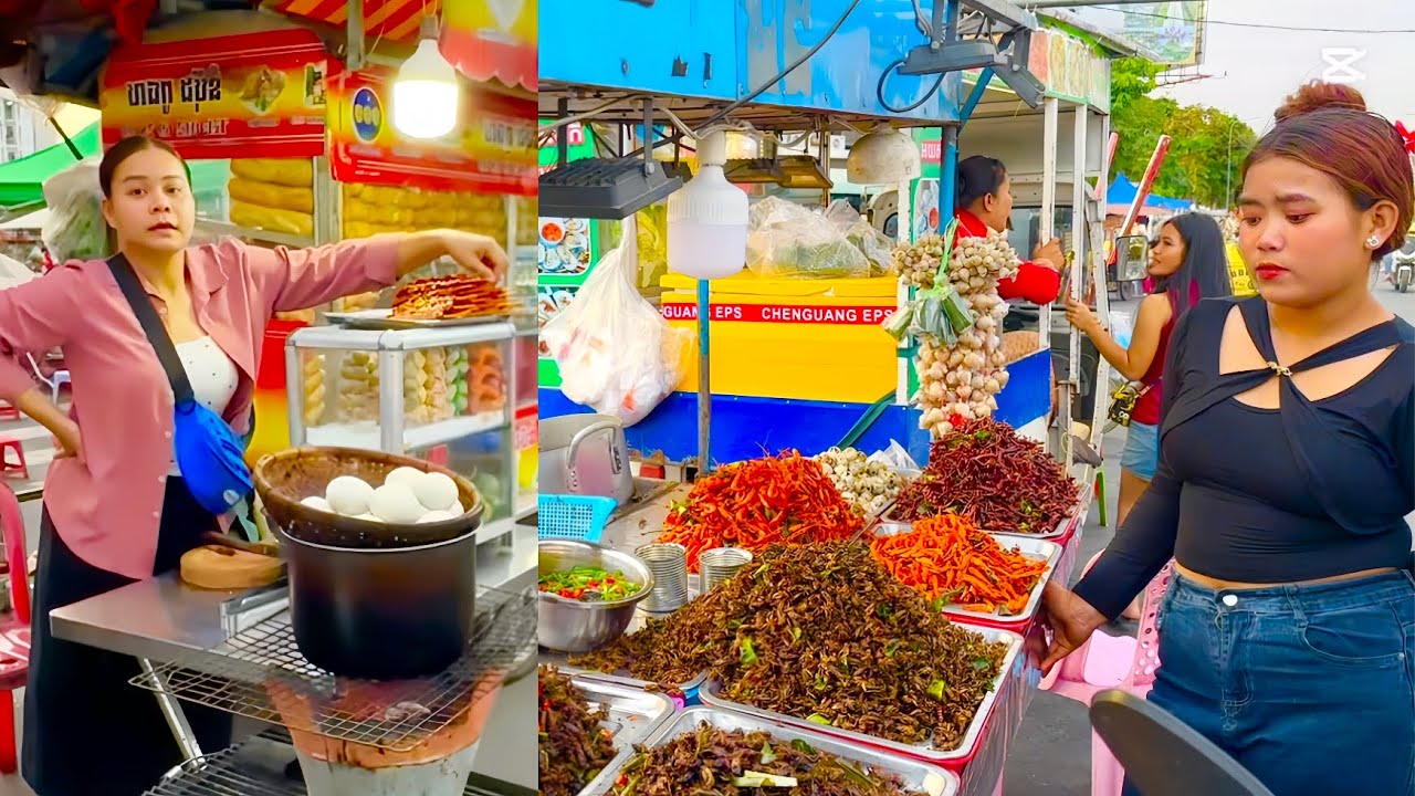 Cambodia's tour 2025 - Walking Tour - 4K - Evening Visit Takmao Kandal provin -Street Food cambodian