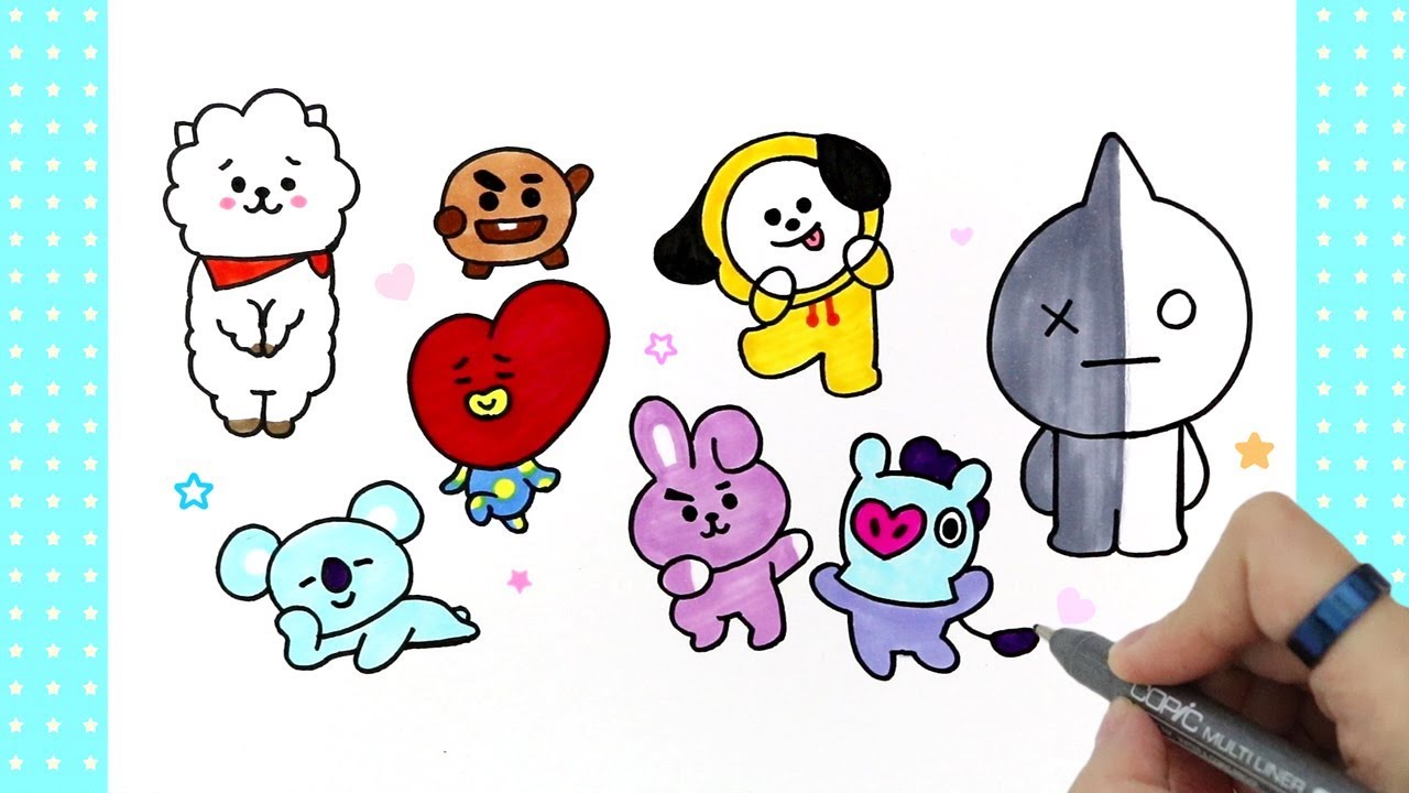 How to Draw BT21/ Van/ Tata/ RJ/Chimmy/Cooky/ Shooky/Mang/Koya- BTS