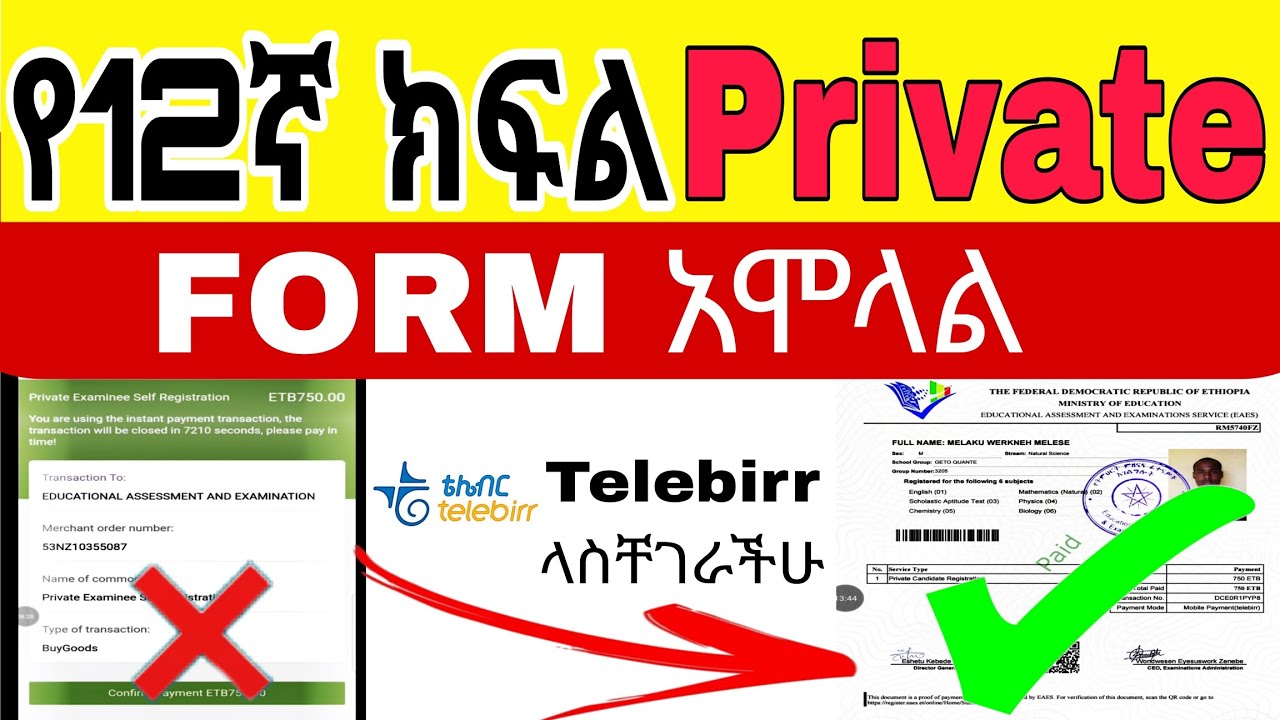 የ12 ኛ ክፍል Private Form አሞላል step by step ለ አንድ ሰው እየሞላን|#privateexam 