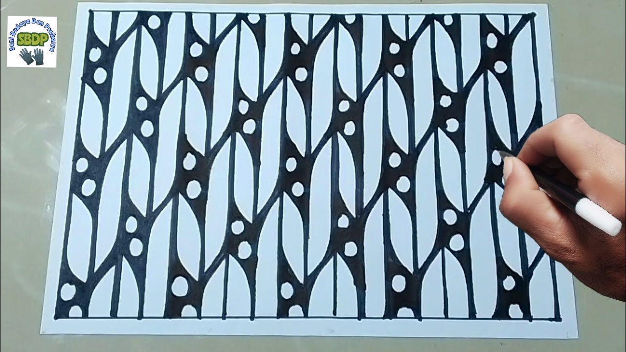 cara menggambar batik parang kusumo, motif batik yang mudah digambar untuk tugas sekolah.