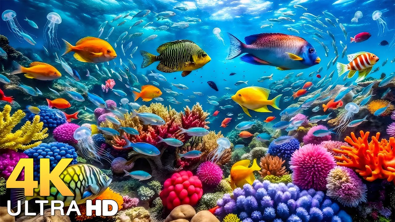 DREAM AQUARIUM 4K - Beautiful Coral Reef Fish & Jellyfish - Relaxing Meditation Music for Sleep