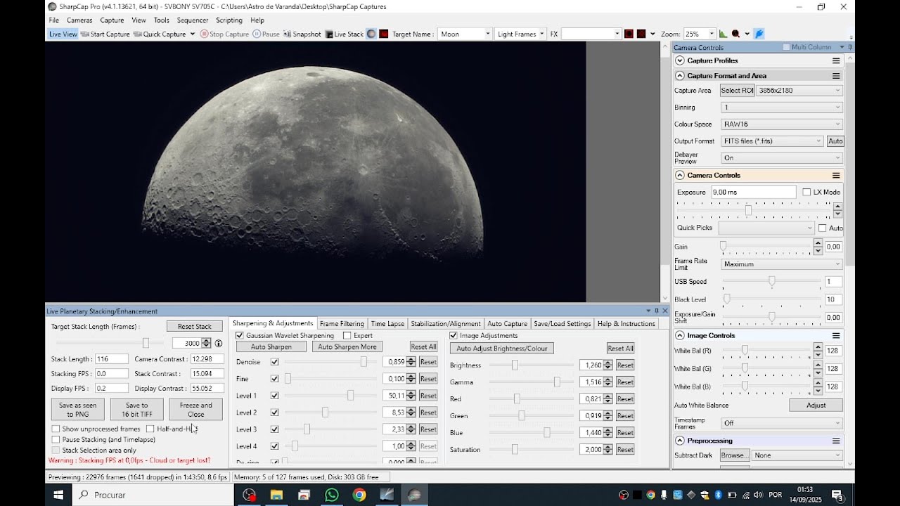 Sharpcap Lunar Stacking