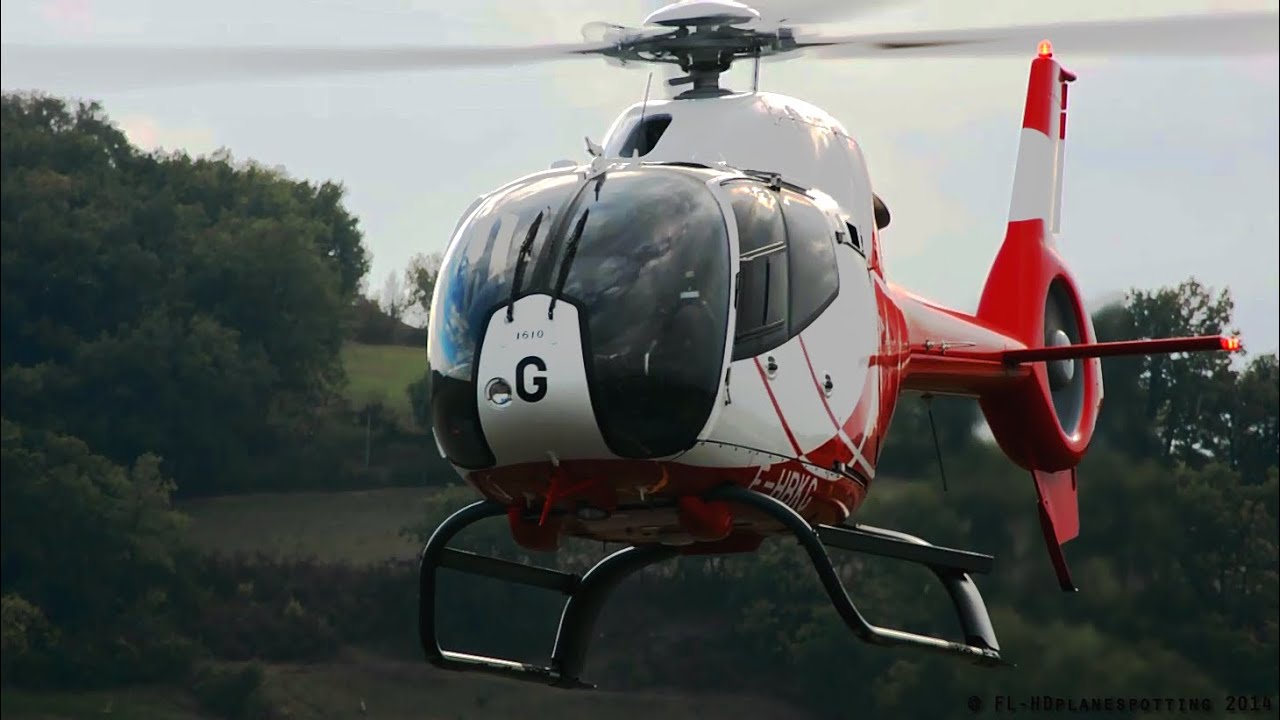 Eurocopter EC120 F-HBKG landing, startup and takeoff - Albi-Le Séquestre airport [LBI/LFCI]