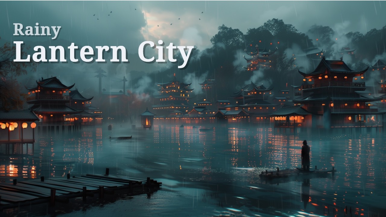 [4K] The Lantern City on Still Water | 3 Hours of Rain & Distant Thunder Ambience