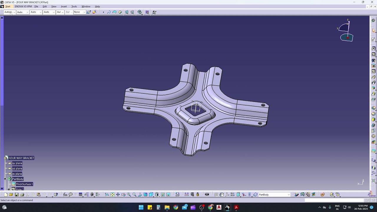 FOUR WAY BRACKET Generative Shape Surface Design in CATIA V5 #catia #youtube  #cad