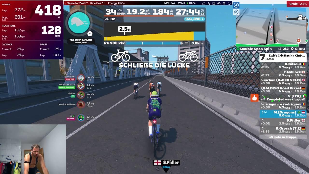 18:40 Zwift Crit Racing Club - Double Span Spin  20 km 2 laps Double Span Spin