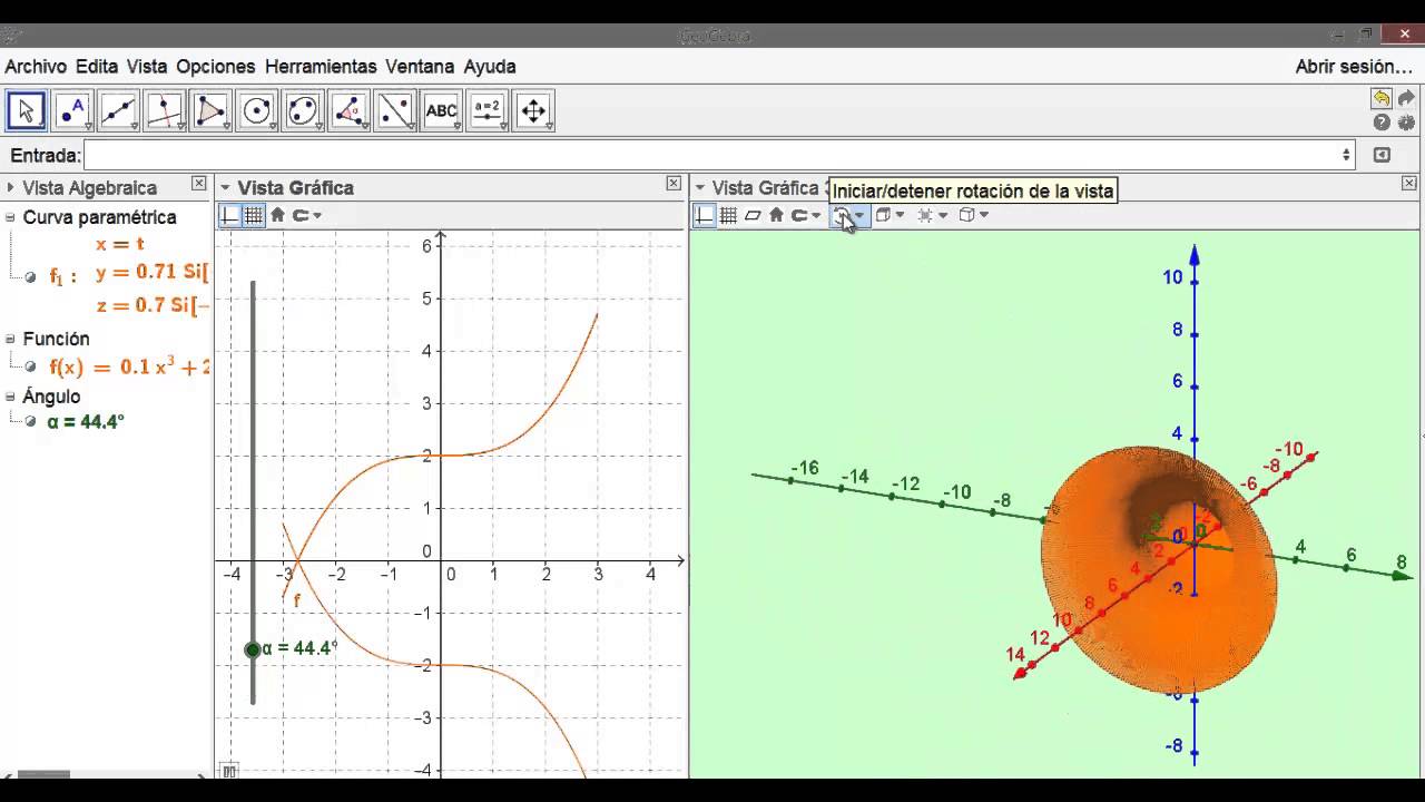 10 - Curso Geogebra 3D - Rotación de una curva en 3D