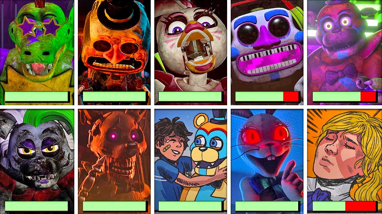 FNAF Security Breach - All CHASE + ENDINGS With Healthbars