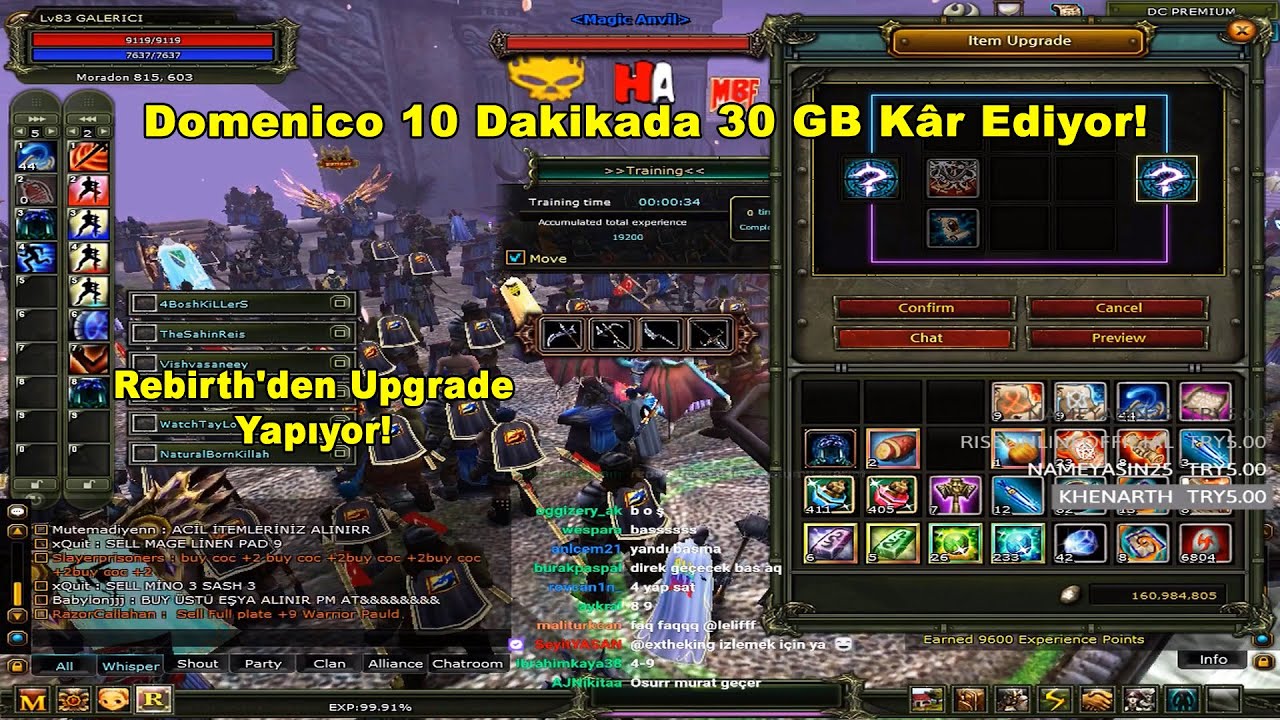 DomenicoWacco - 10 Dakikada 30 GB Kâr Ediyor ! Rebirthden Upgrade Yapıyor ! | Knight Online Upgrade