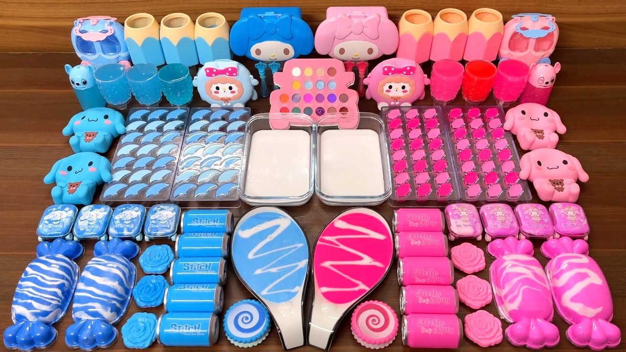 Slime Mixing Random Things: Blue vs Pink Makeup Satisfaction