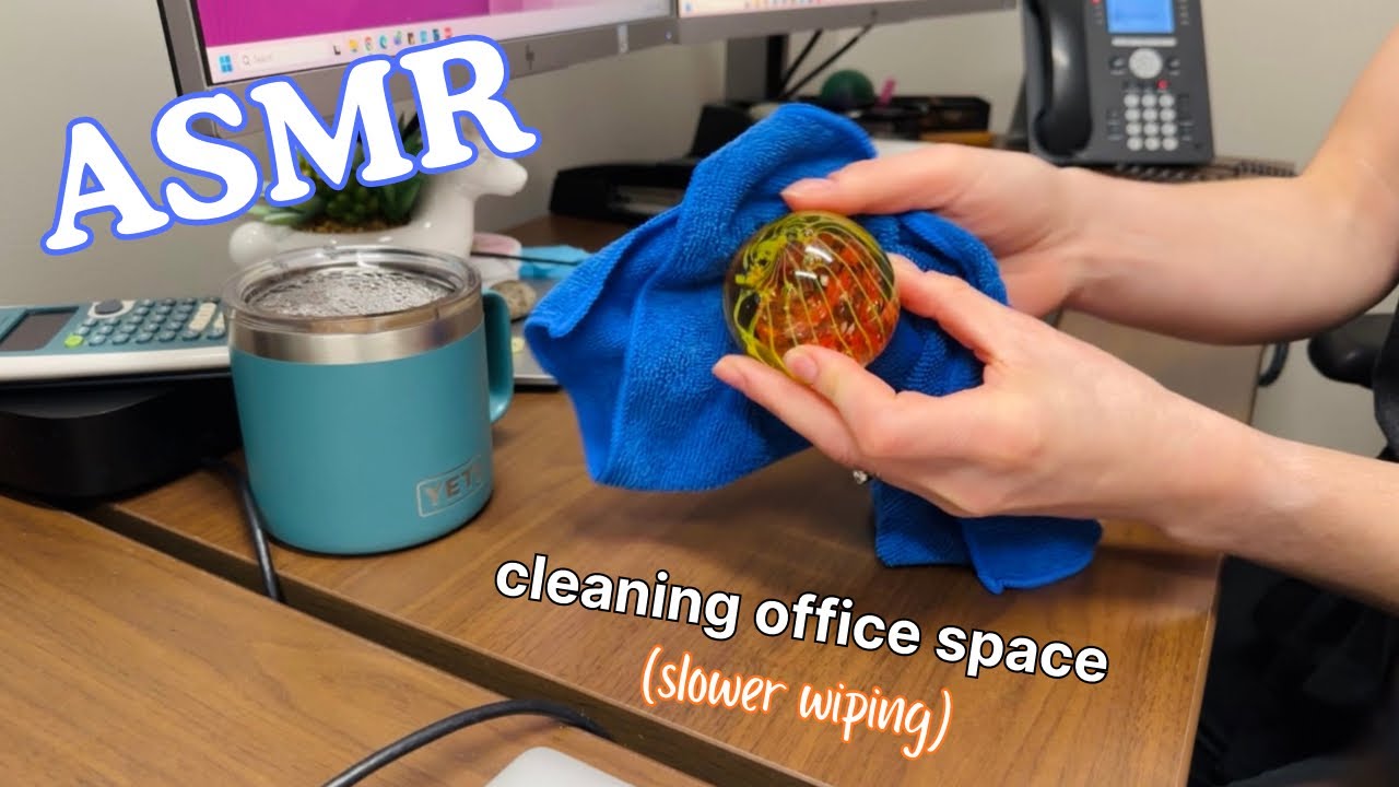 Wiping & cleaning objects & surfaces in my office w/ microfiber cloth (SLOWER wiping) #asmrcleaning