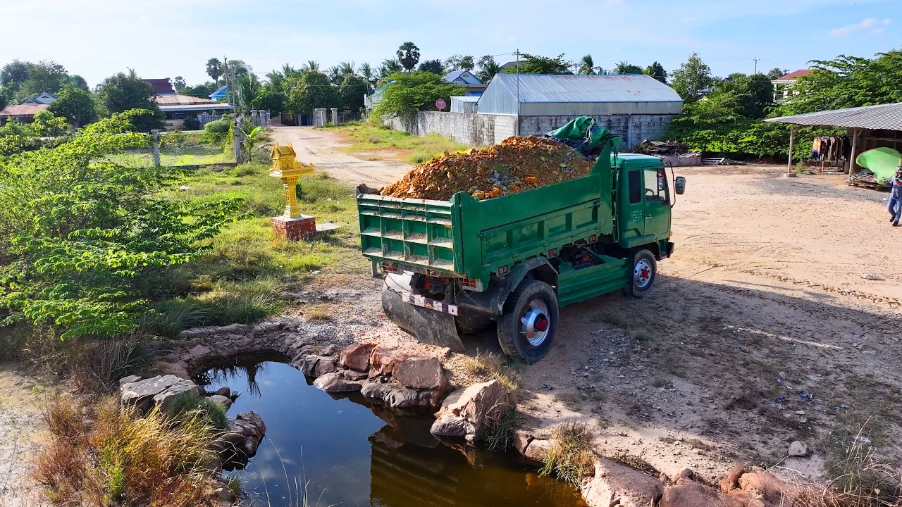 incredible nice project build factory  , truck transport , bulldozee komatsu push soil to water