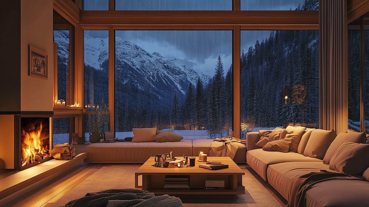 Stormy Rain Outside, Warm Cabin Inside | Fireplace & Calm Winter Night | Cozy Little Corner