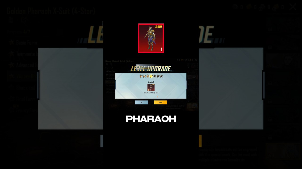 Pharaoh X Suit Full Upgrade To Level 4 Kill Message In Pubg Mobile