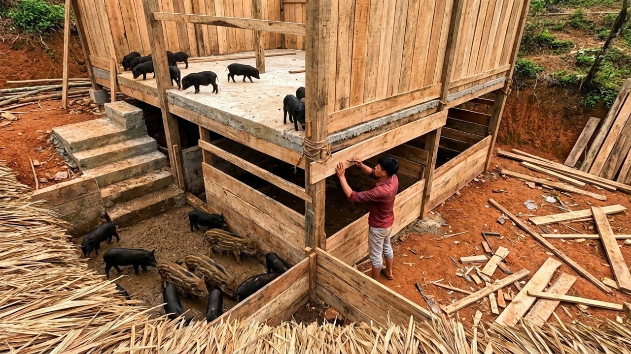 Building a Wooden Pig Pen to Replace the Old, Deteriorated One After Many Years