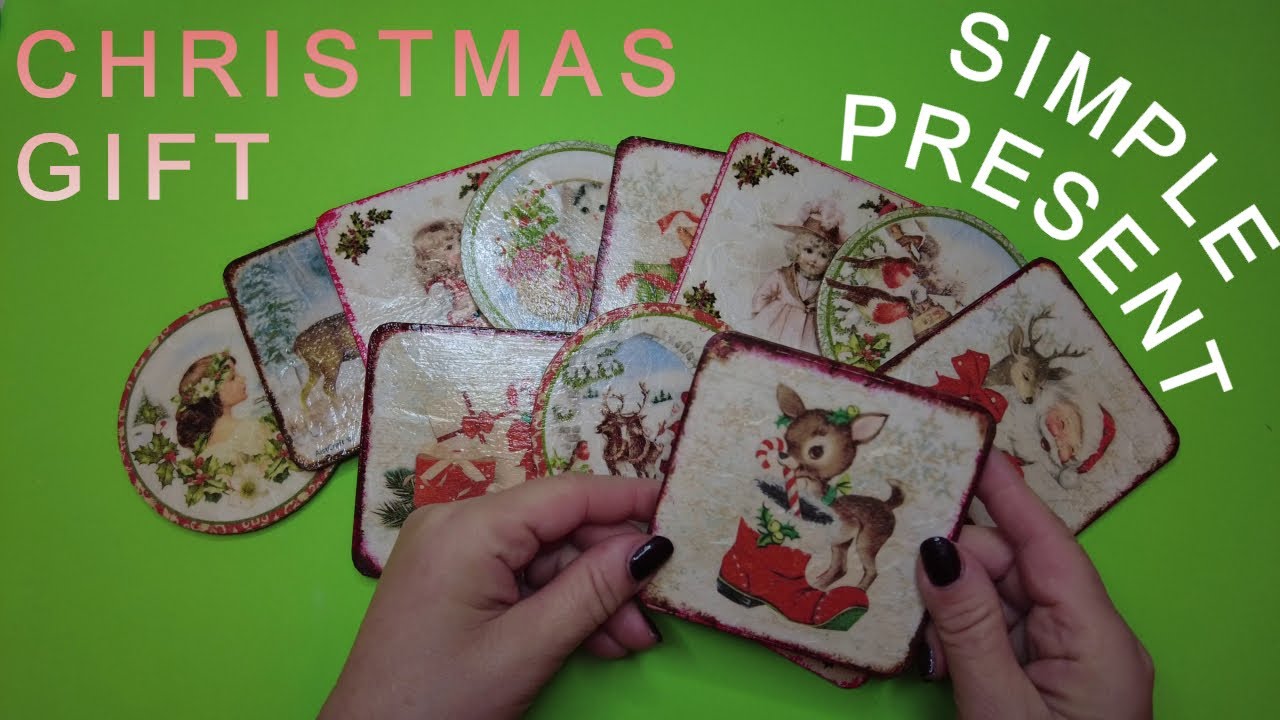 Christmas & New Year greeting cards on wood / DIY Decoupage Coasters with rice paper