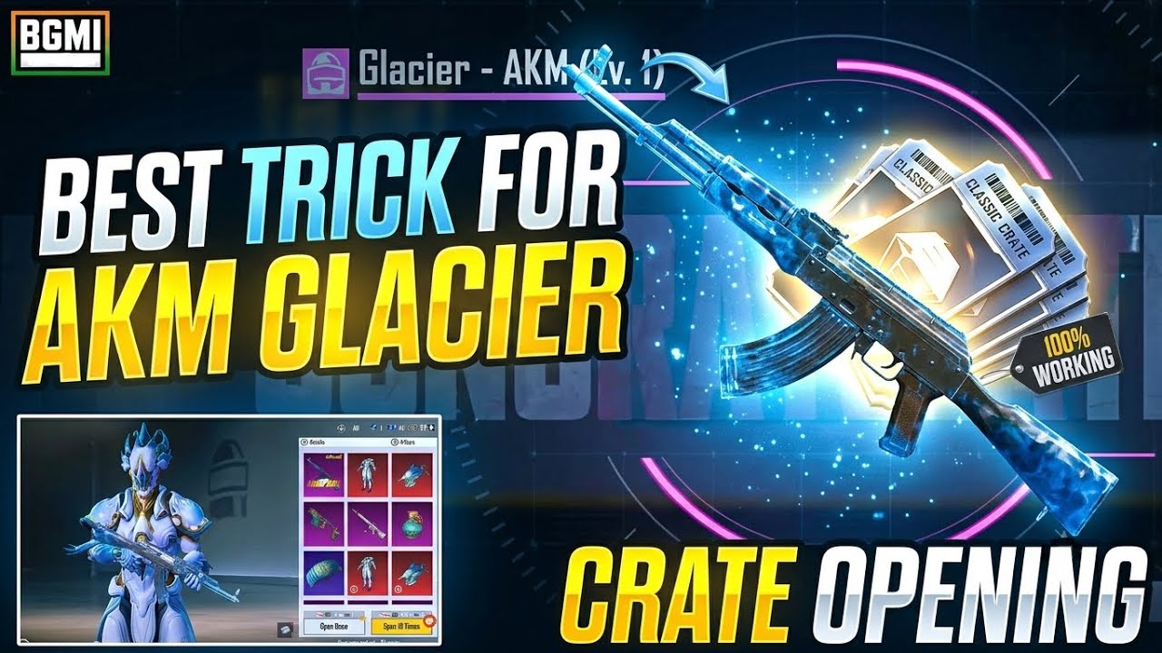 BIGGEST TRICK 😍 GET 110% AKM GLACIER IN BGMI | AKM GLACIER CRATE OPENING TRICK BGMI