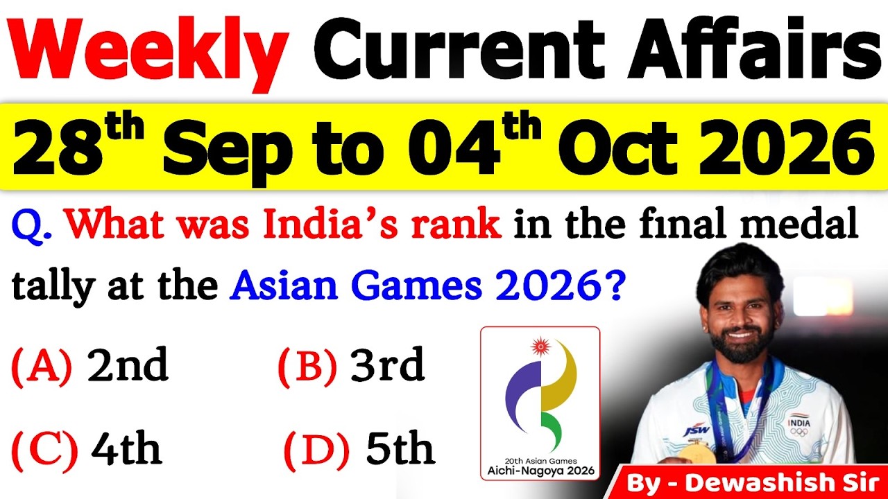 28th September to 4th October 2026 Current Affairs 🔥 | Weekly MCQs | One Shot Revision | All Exams