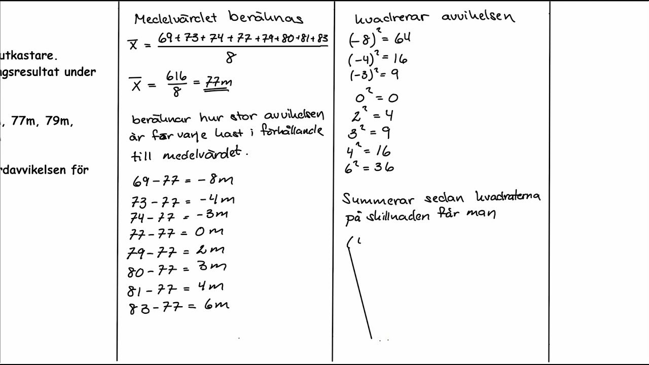 Genomgång matematik 2 Standardavvikelse del 1