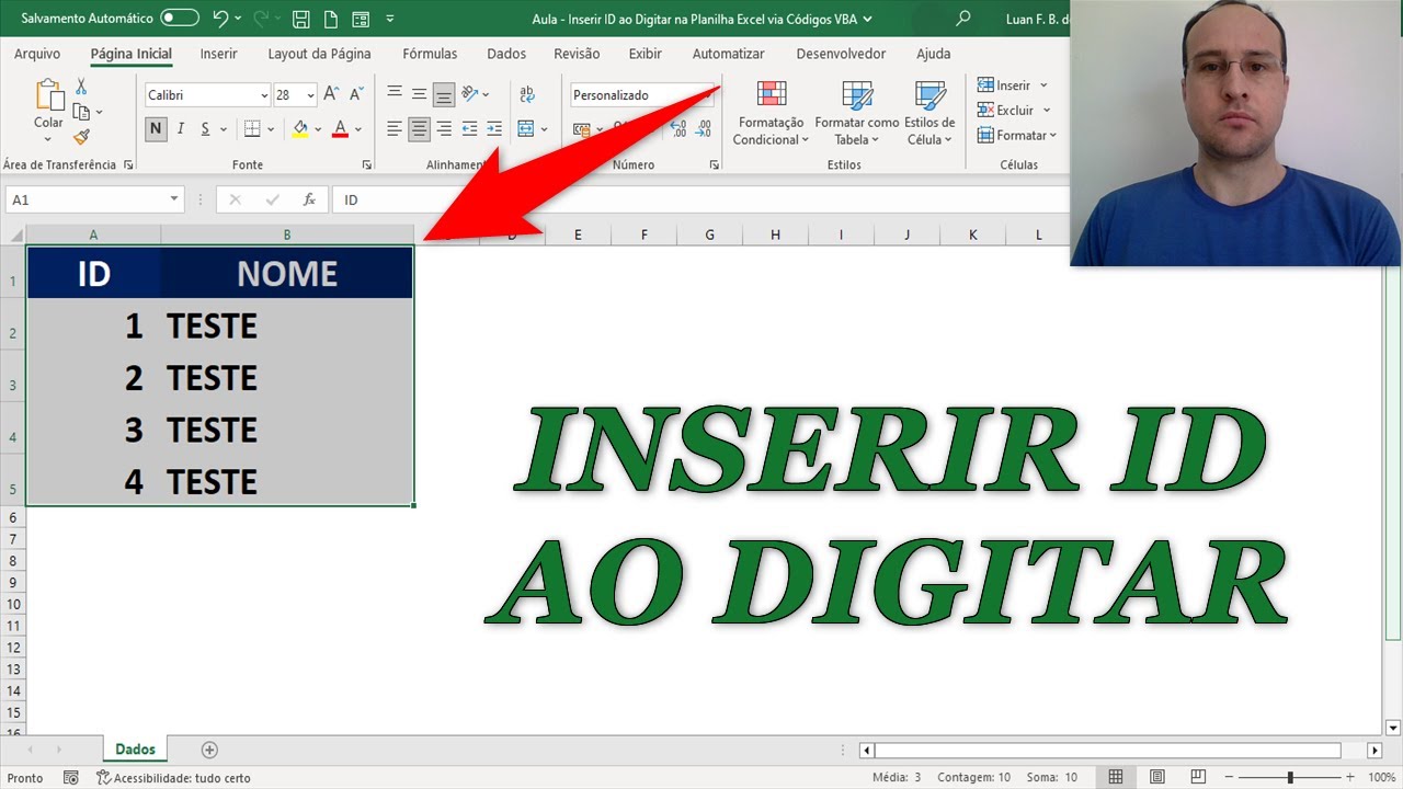 Macro Excel VBA para Inserir ID na Linha Automaticamente ao Digitar