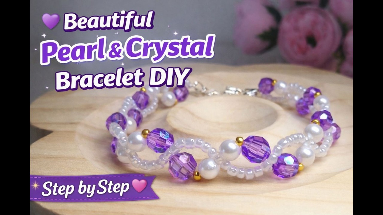 DIY Purple Crystal Pearl Bracelet | Easy Beaded Jewelry Making #diy #bracelet