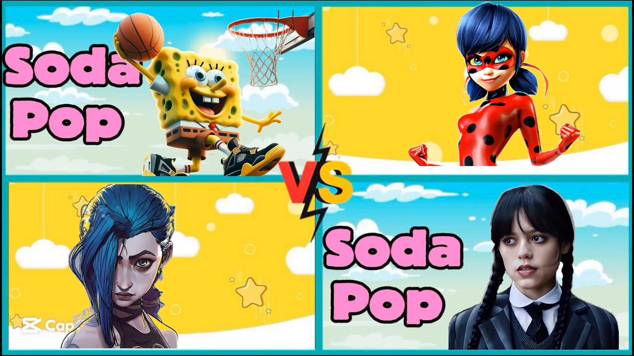 SpongeBob vs Ladybug vs Jinx vs Wednesday | Soda Pop Challenge | Who Wins? 036