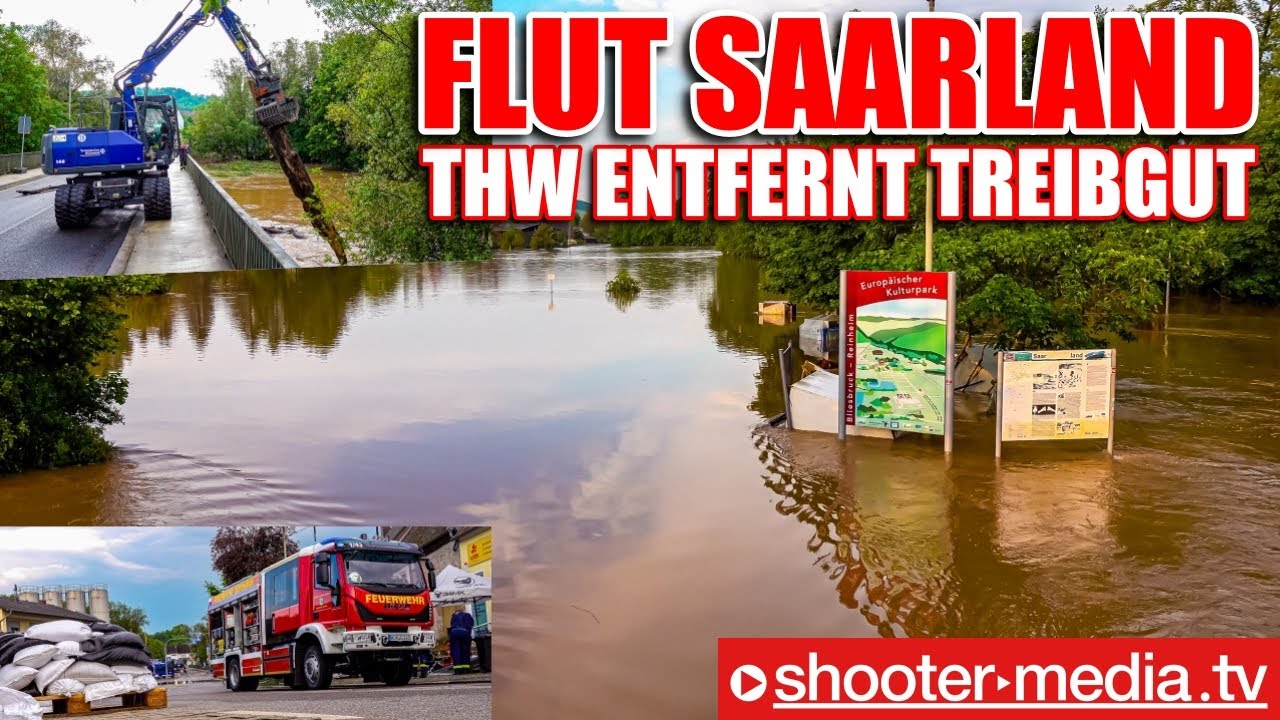 🆘  FLUT SAARLAND: THW ENTFERNT mit BAGGER TREIBGUT aus BLIES  🆘 | 🚨 ➕ Pumpeinsätze   🚨