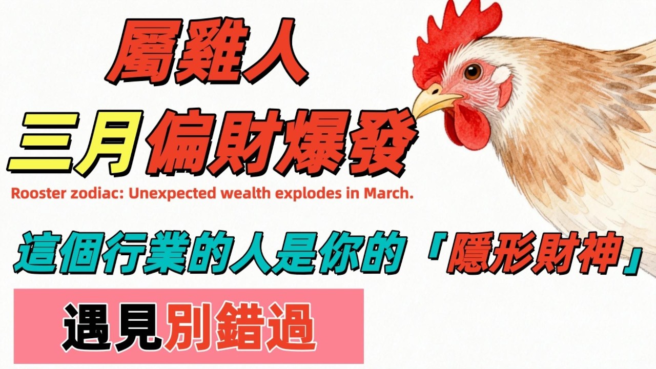 屬雞人三月偏財爆發！這個行業的人是你的「隱形財神」，遇見別錯過！#2026生肖雞運勢#屬雞2026運勢#偏財#生肖雞#橫財#招財行業#幸運行業#屬相#生肖运程 #屬雞#正財
