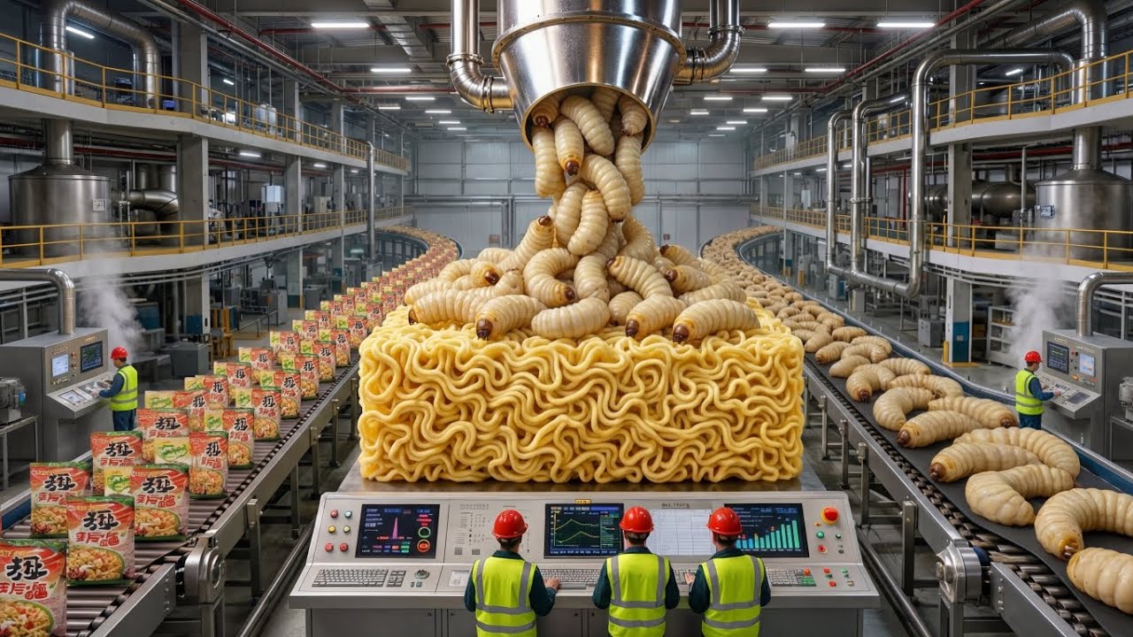 Inside the Coconut Worm Factory | How Giant Worms Are Turned Into Instant Noodles (Full Process)