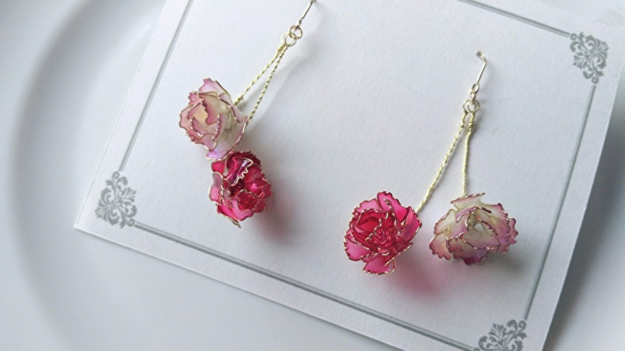 【ディップアート】母の日に！ディップ液で作るカーネーションのピアス　How to make carnation earrings.
