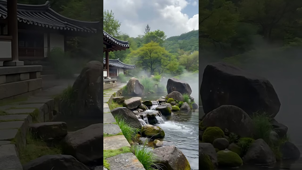 4K Korean Garden with Flowing Rock River | Relaxing Nature Sounds for Sleep, Study & Meditation