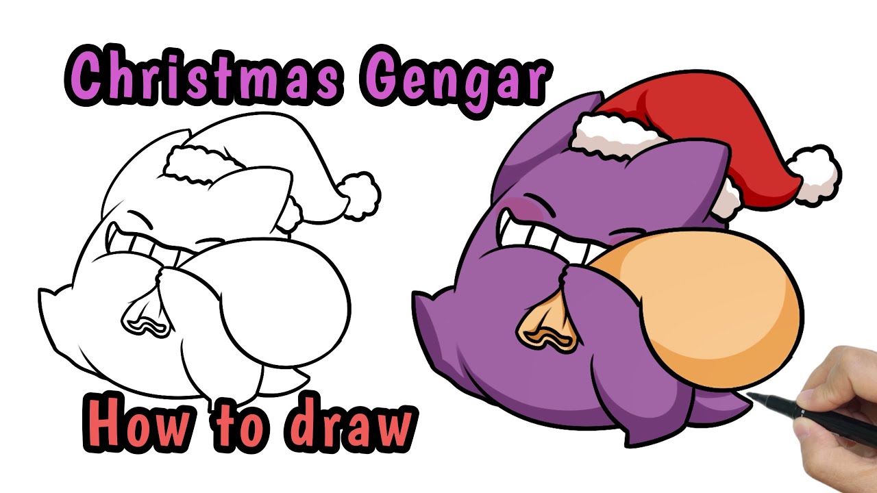 How to Draw Christmas Gengar Step by Step