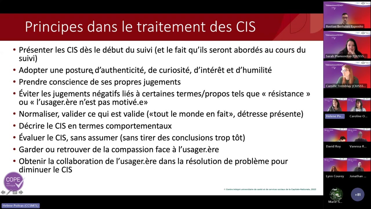 Séance 19 janvier 2026: Assurer l'efficacité en traitant les comportements interférant avec le suivi
