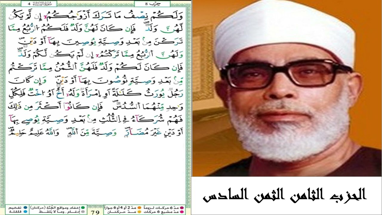 الحزب الثامن الثمن السادس #سورة النساء #ترتيل الشيخ محمود خليل الحصري #برواية ورش عن نافع
