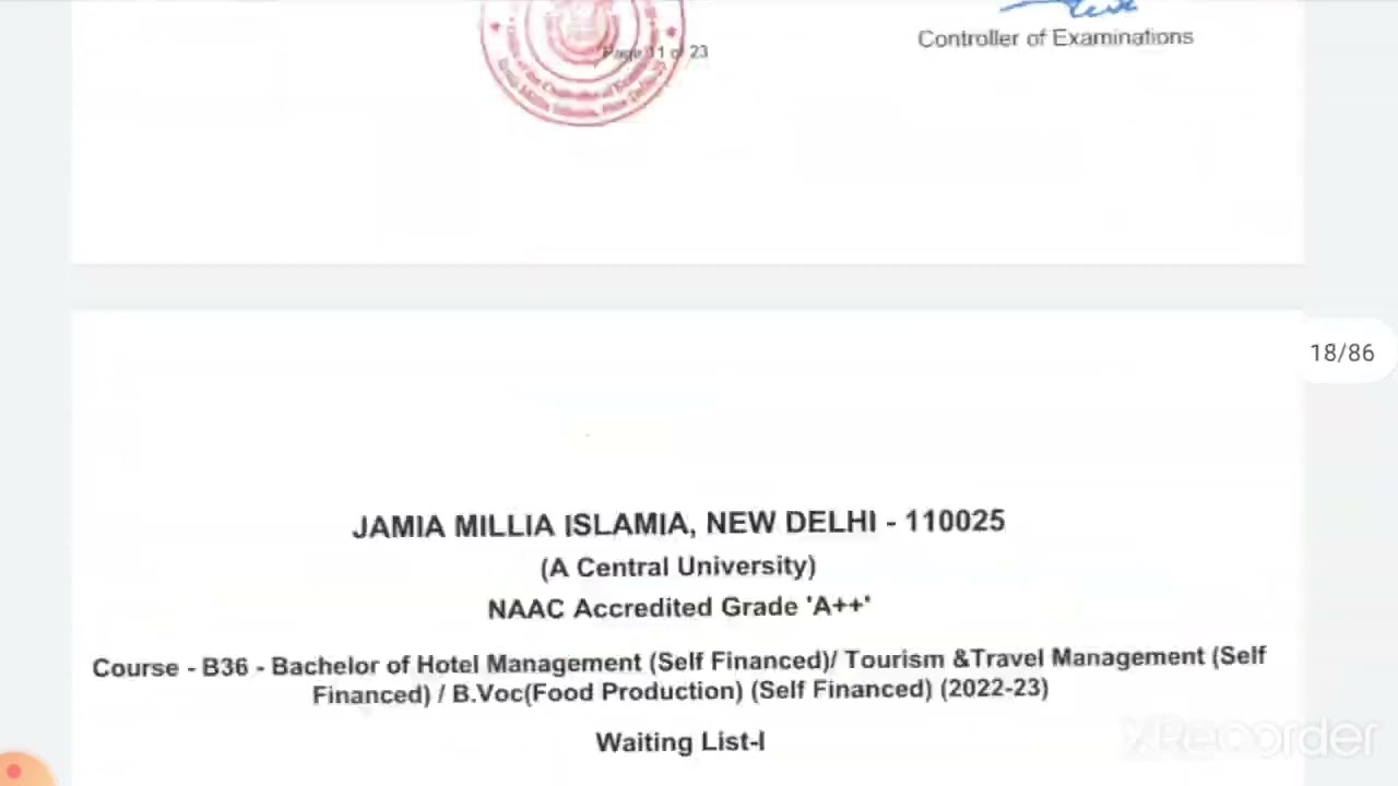 JAMIA BACHELOR OF HOTEL MANAGEMENT AND BTTM ENTRANCE TEST RESULT 2022