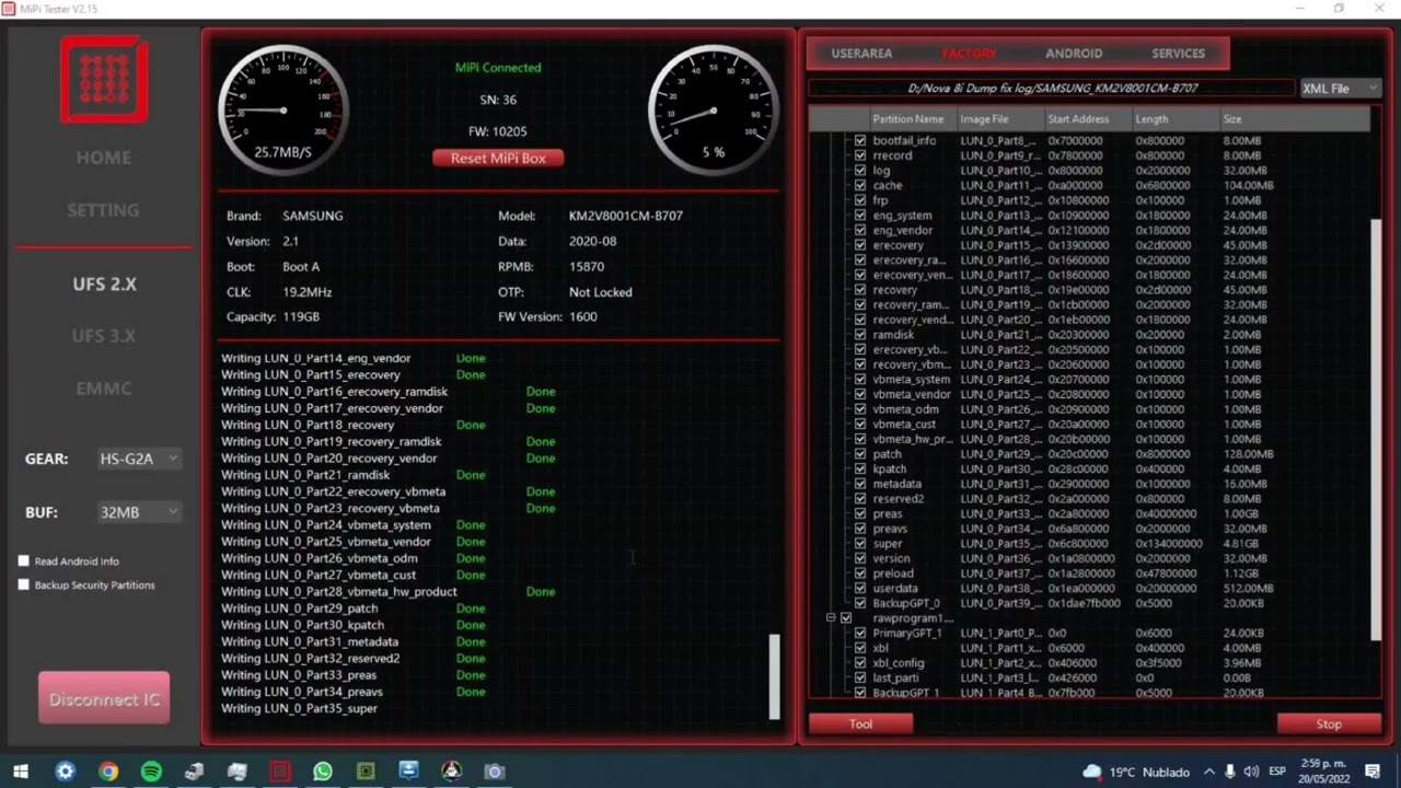Reprogramando Memoria UFS Aplicando Herramienta Mipi Tester 