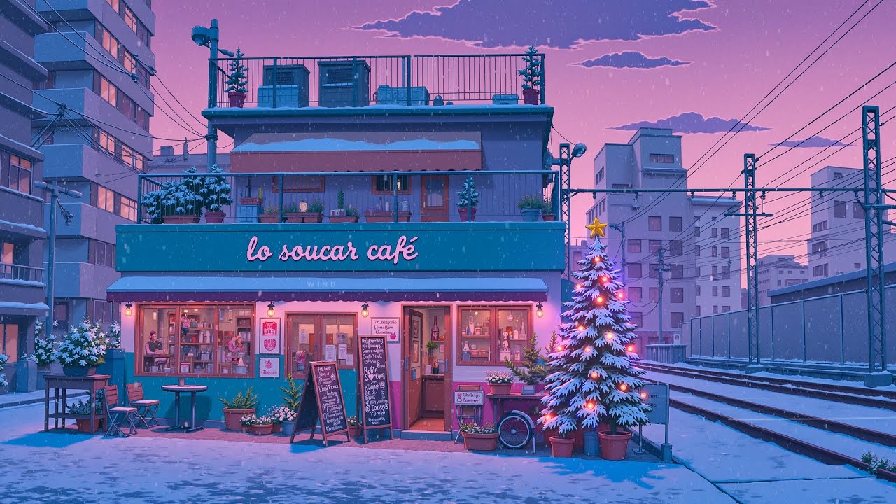 Snowy Night Lofi at a Cozy Caf&eacute; ❄️ Lofi Chill Beats, Quiet Street & Calm Winter Ambience for Relax.