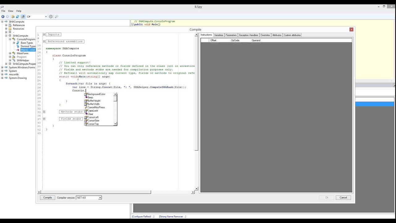 Converting a .NET GUI application to console using Reflexil and ILSpy