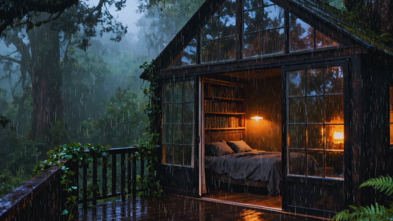 Rain Sounds for Sleeping - ASMR Brutal Heavy Rain On Cabin Forest for Severe Insomnia