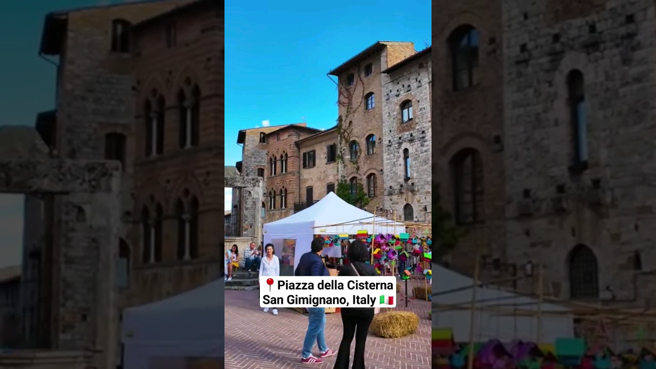 Day Life in Piazza della Cisterna, San Gimignano 🇮🇹 Tuscany, Italy #italy#sangimignano