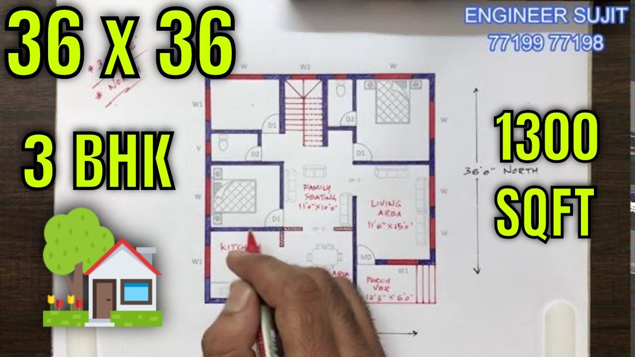 36 x 36 घर का नक्शा | 36x36 GHAR KA NAKSHA | 36X36 NORTH FACING HOUSE PLAN | 36X36 MAKAN KA DESIGN