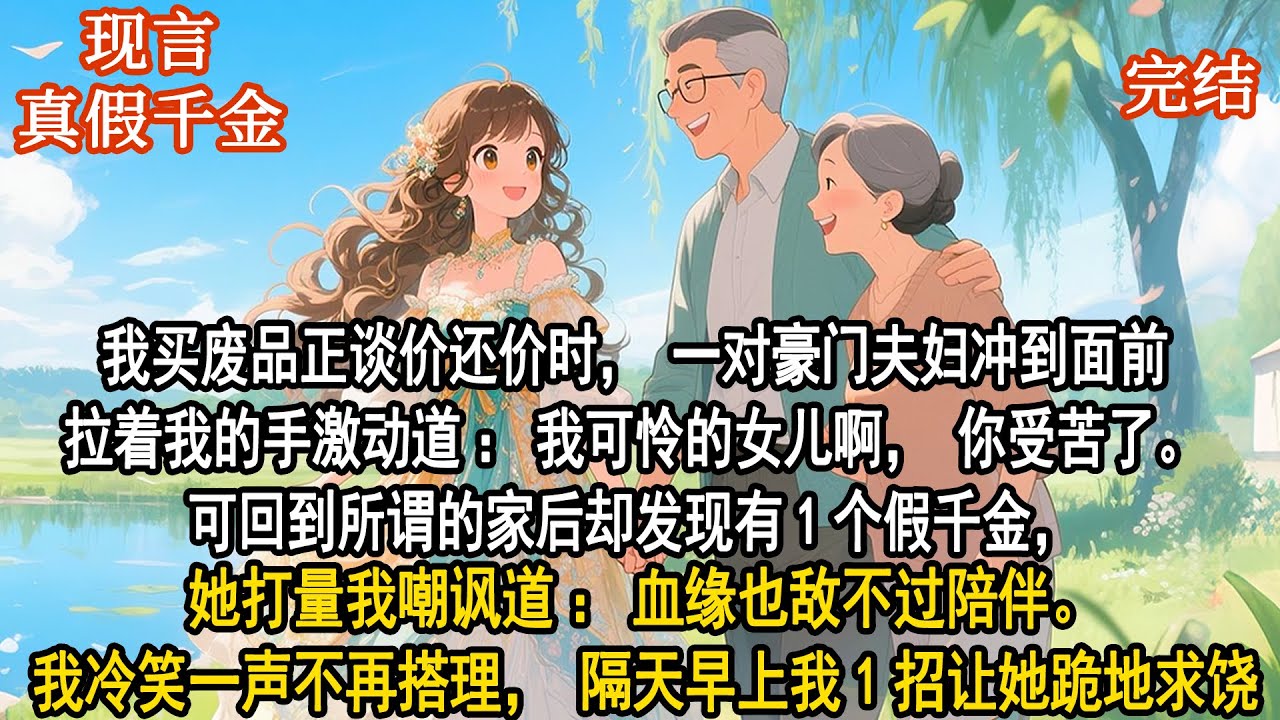 我買廢品正談價還價時，一對豪門夫婦沖到面前拉我的手激動道：我可憐的女兒啊，你受苦了。可回到所謂的家後卻發現有1個假千金，她打量我嘲諷道：血緣也敵不過陪伴。我冷笑一聲不再搭理，隔天早上我1招讓她跪地求饒