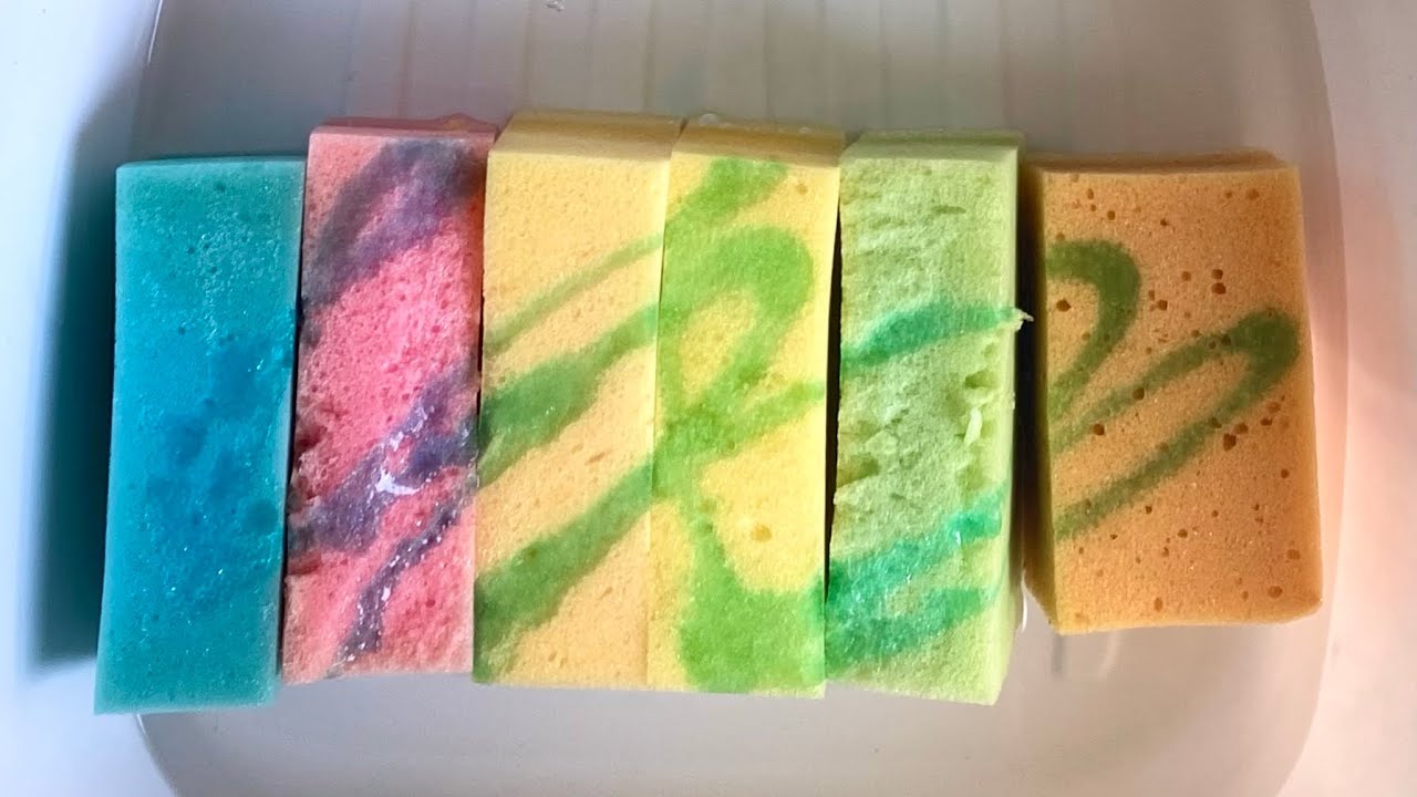 ASMR 🌈 Bulk big sponge soapy ripping and squeezing - soft block car sponges 🧽